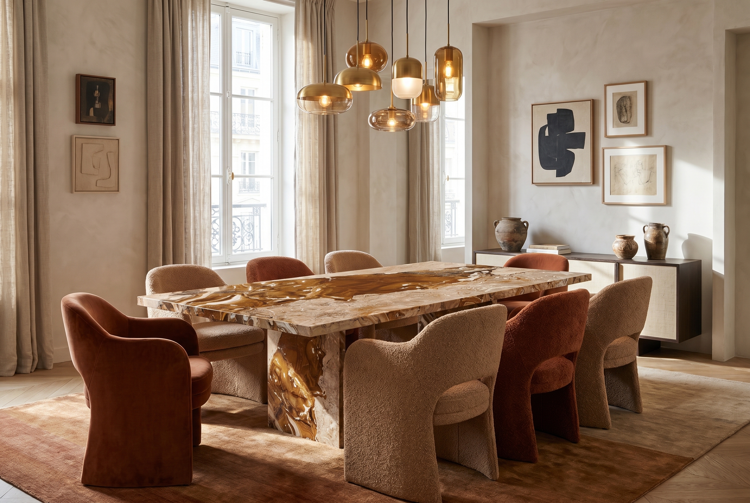 Modern Penthouse, Dubai | Material: Statuario Extra | Open-plan Living Space